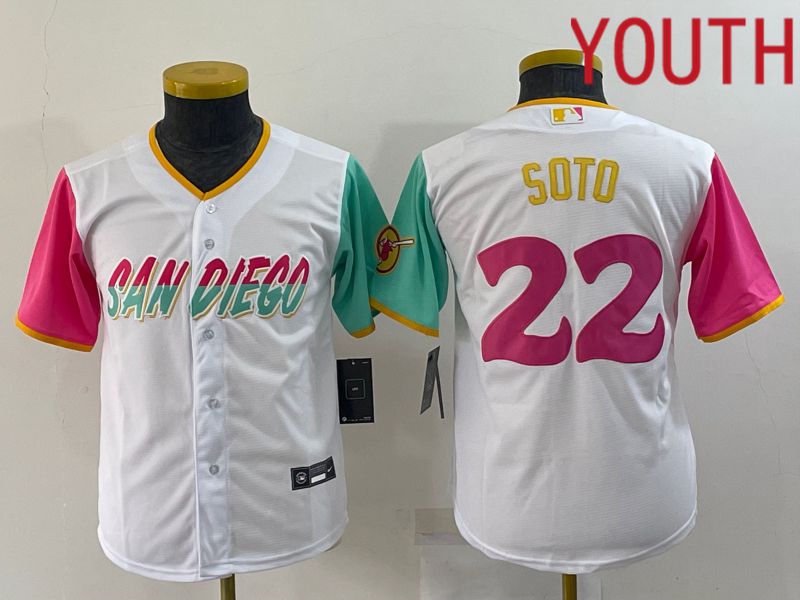 Cheap Youth San Diego Padres 22 Soto White City Edition Nike 2022 MLB Jersey